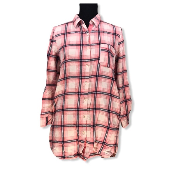 Forever 21 Plaid Flannel Mini Shirt Dress PINK S - Picture 2 of 12